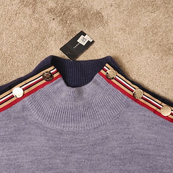 Tommy Hilfiger Women's Blue Mockneck Sweater w/ Stripes on Shoulders Size XL NWT - Picture 2 of 12